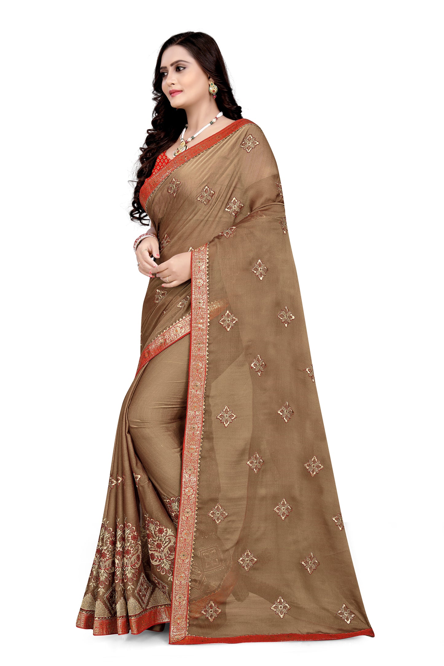 Dhiyona RV Women's Two tone chiffon With Zari Embroidery Saree ( KVD949 )