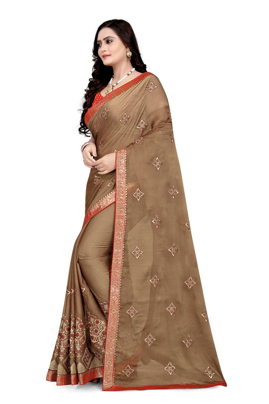 Dhiyona RV Women's Two tone chiffon With Zari Embroidery Saree ( KVD949 )