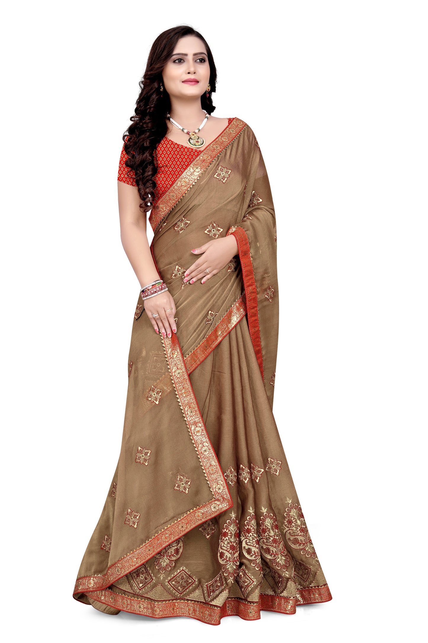 Dhiyona RV Women's Two tone chiffon With Zari Embroidery Saree ( KVD949 )