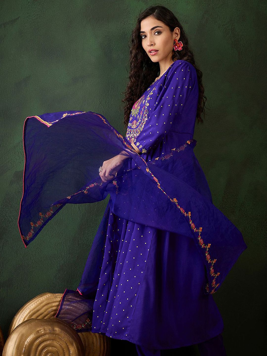 Dhiyona SN Women's Floral Embroidered A Line Kurta & Trouser With Dupatta