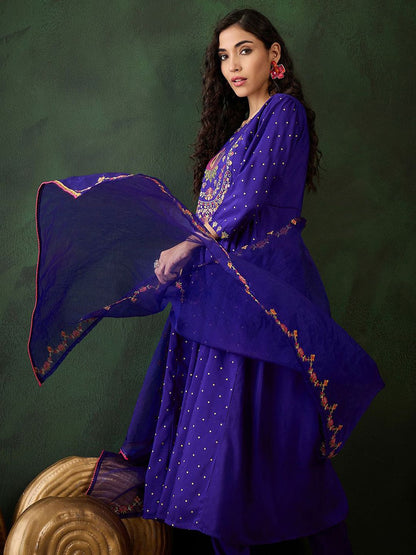 Dhiyona SN Women's Floral Embroidered A Line Kurta & Trouser With Dupatta