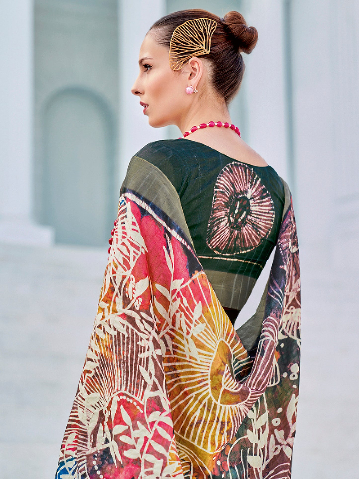 Women's Cotton Blend Multicolored Printed Designer Saree With Blouse Piece