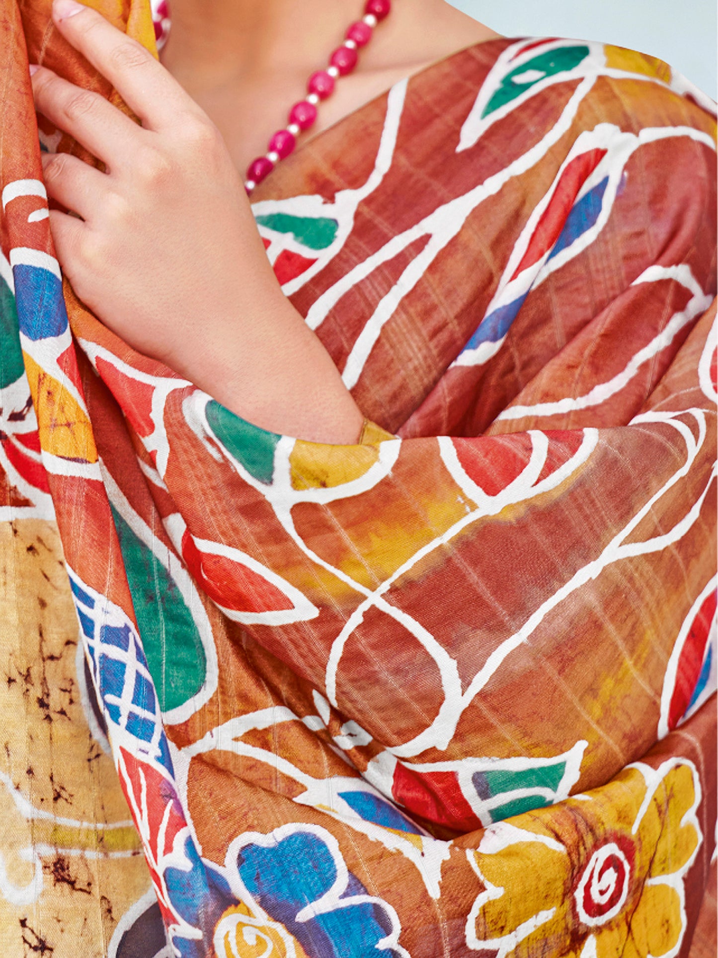 Women's Cotton Blend Orange Printed Designer Saree With Blouse Piece