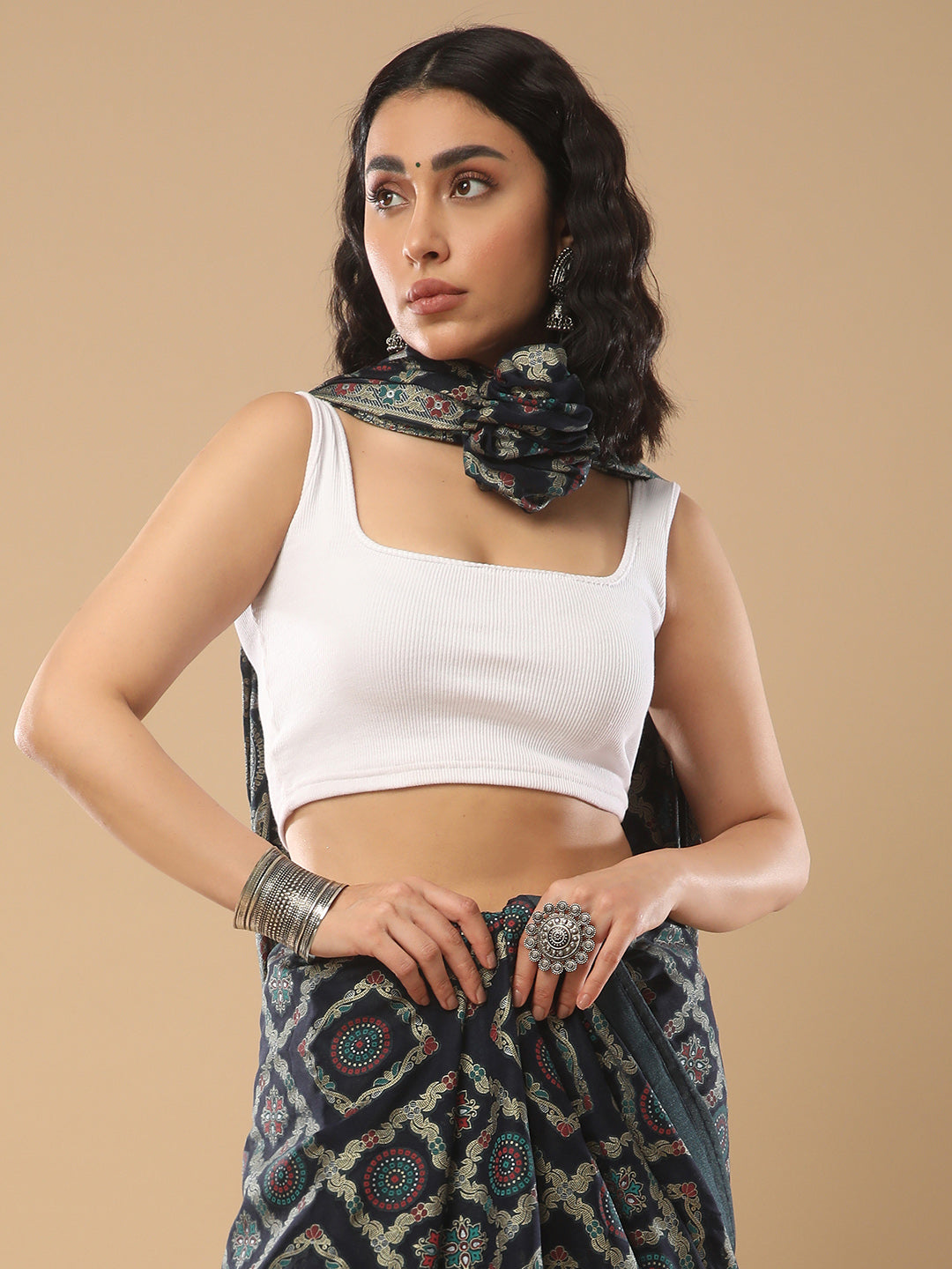 Women's Organza Navy Blue Woven Design Designer Saree With Blouse Piece