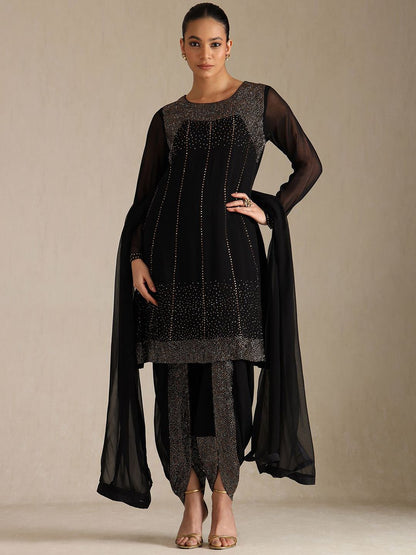 Dhiyona SO Women's Women Floral Embroidered Beads and Stones Kurta with Dhoti Pants & Dupatta
