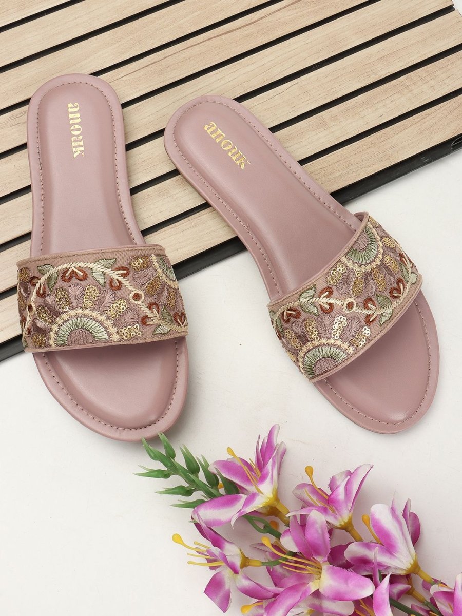 Dhiyona AK Women Woven Design Ethnic Open Toe Flats with Embroidered