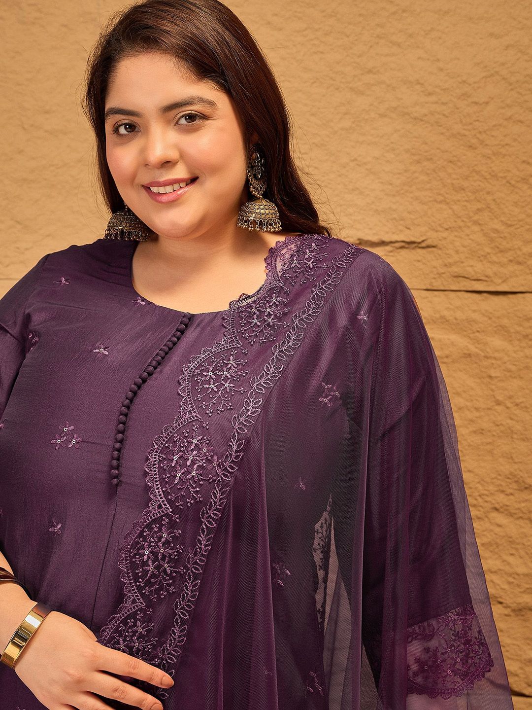 Dhiyona IN Floral Embroidered A-Line Kurta with Trousers & Dupatta