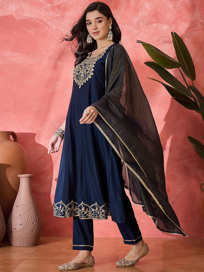 Dhiyona SN Women's Floral Embroidered Kurta with Trousers & Dupatta