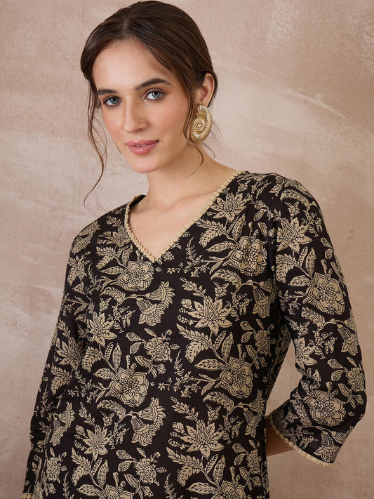 Women Floral Printed Regular Pure Cotton Kurta with Trousers