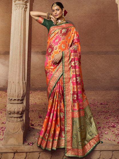 Women's Silk Blend Orange Woven Design Designer Saree With Blouse Piece