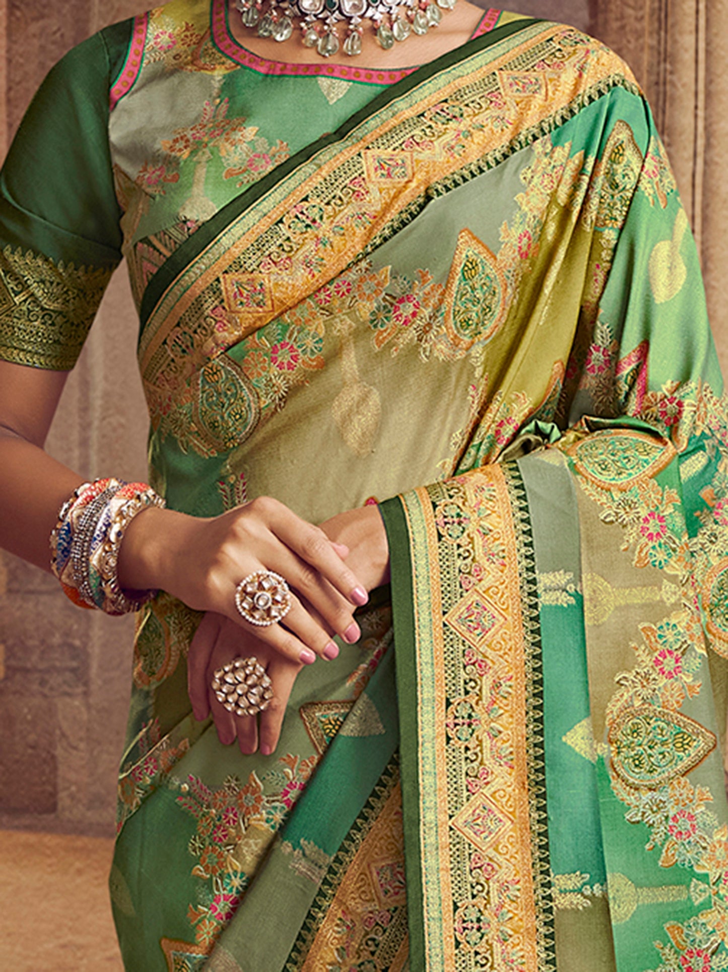 Women's Silk Blend Sea Green Woven Design Designer Saree With Blouse Piece