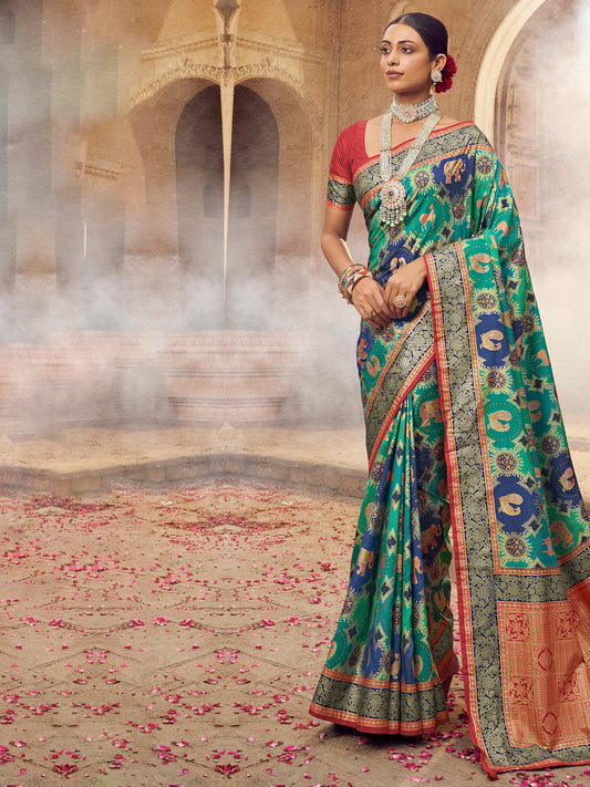 Women's Silk Blend Blue Woven Design Designer Saree With Blouse Piece