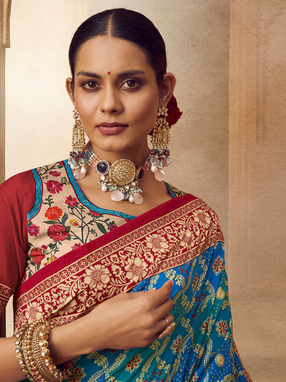 Women's Silk Blend Blue Woven Design Designer Saree With Blouse Piece