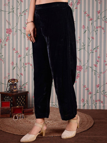 Dhiyona OD  V Neck Gotta Patti Velvet Straight Kurta with Trousers & Dupatta