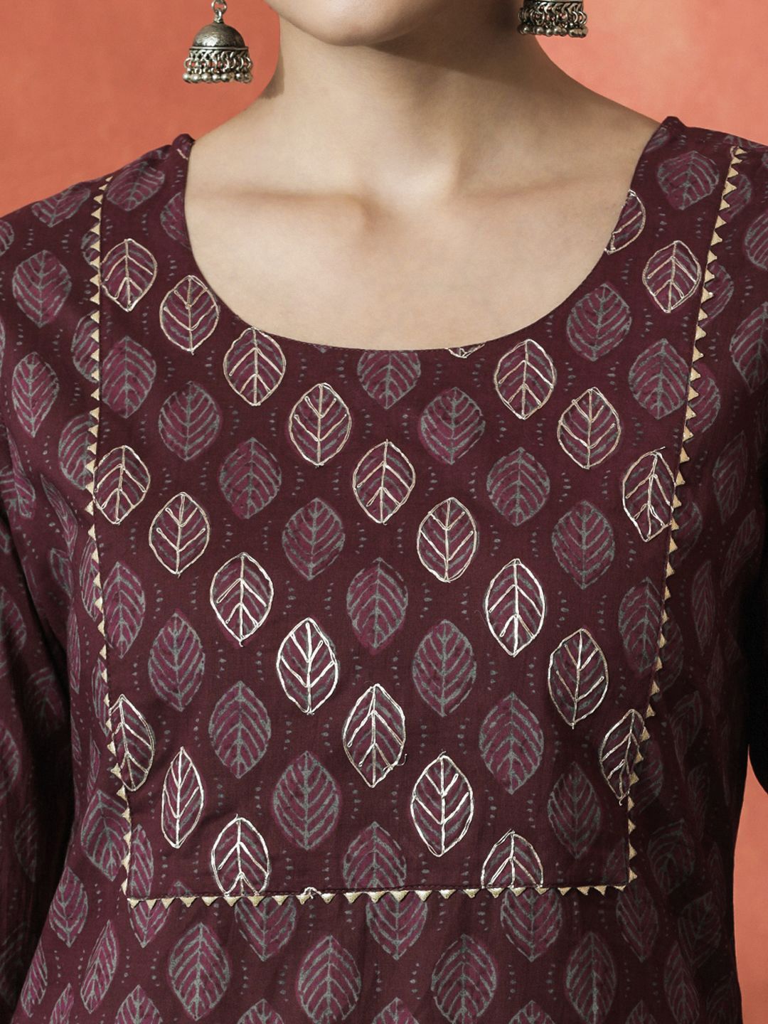 Dhiyona SN Women's Floral Printed Gotta Patti Pure Cotton Straight Kurta With Trouser And Dupatta