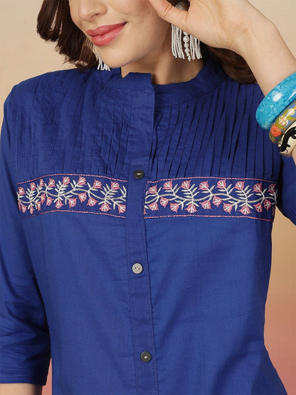Dhiyona SN Women's Embroidered Pure Cotton Straight Kurta With Trousers
