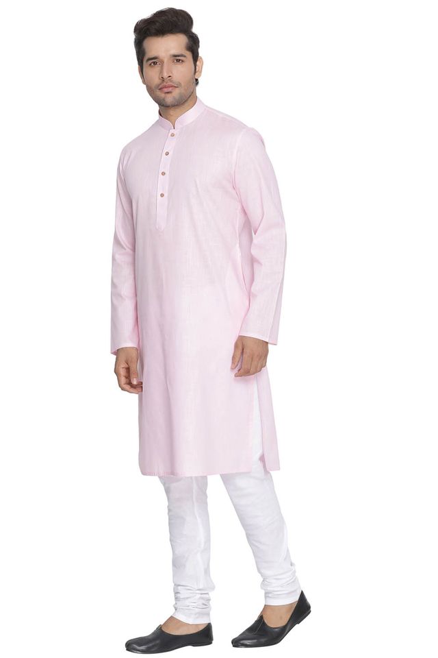 Men's Pink Cotton Linen Straight Kurta Pyjama Set