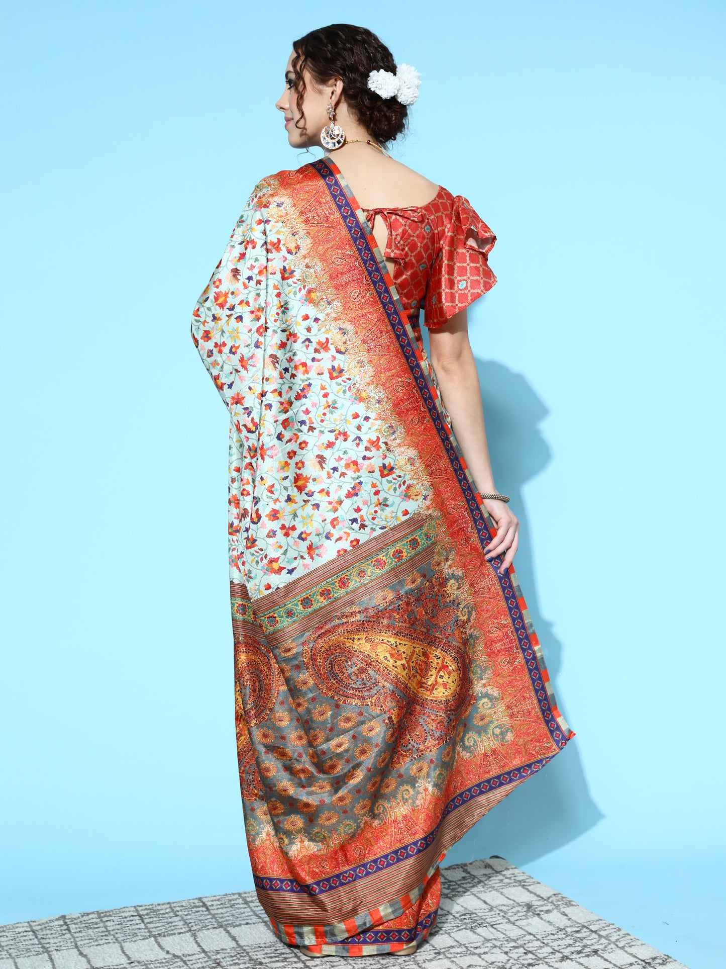 Women's Poly Silk Sea Green Printed Designer Saree With Blouse Piece