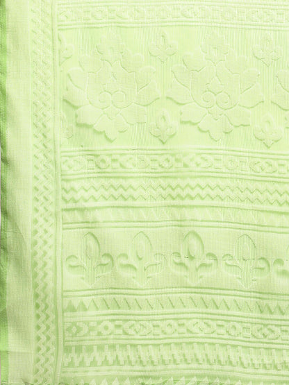 Women's Brasso Green Printed Designer Saree With Blouse Piece