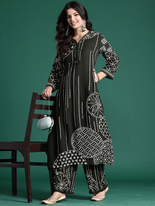 Dhiyona IE Floral Printed Three-Quarter Sleeves Tunic With Palazzos