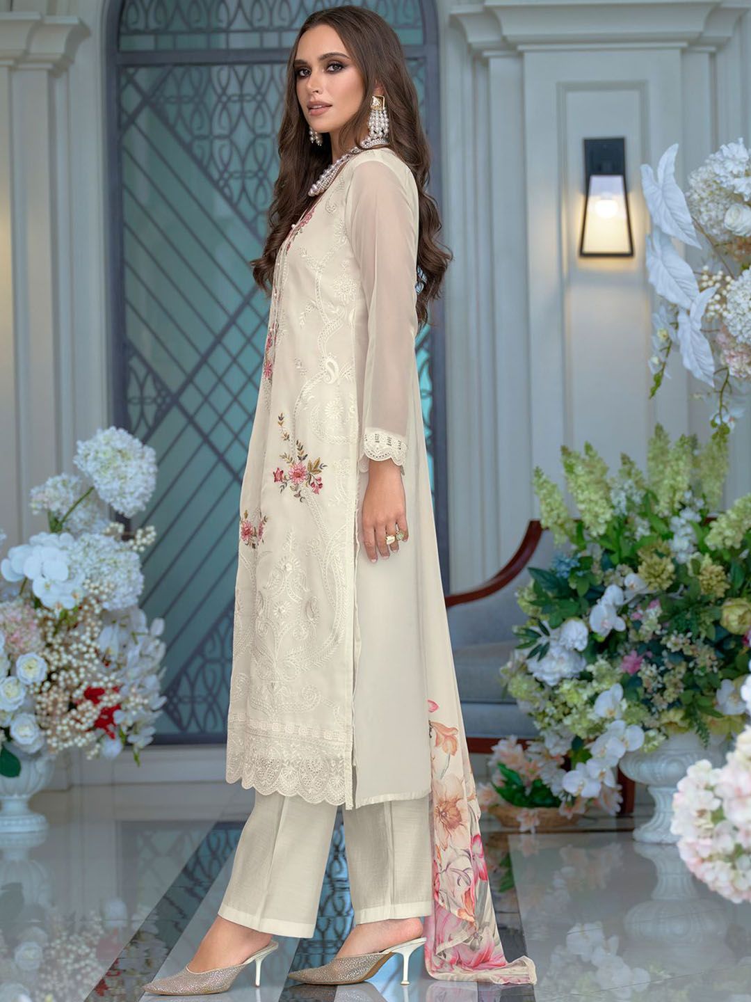 Women Ethnic Motifs Embroidered Regular Organza Kurta with Trousers & Dupatta