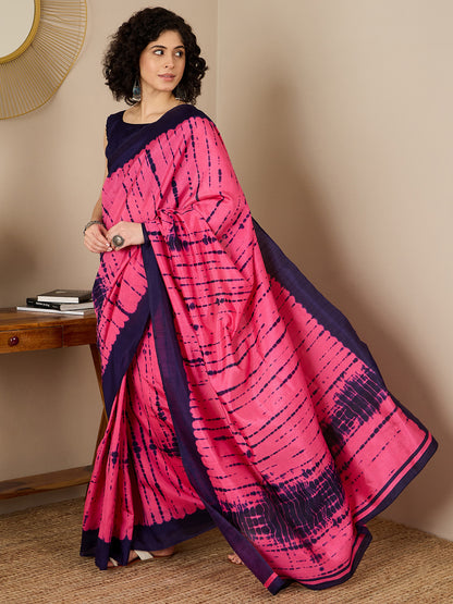 Women's Bhagalpuri Silk Navy Blue Printed Ready to Wear With Blouse Piece