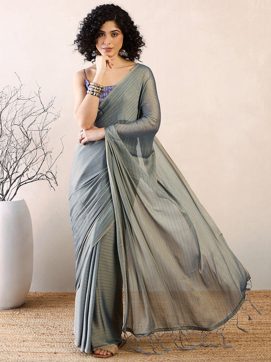 Women's Poly Georgette Blue Solid Ready to Wear With Blouse Piece