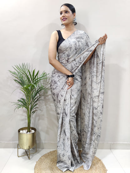 Women's Chiffon Grey Printed Ready to Wear With Blouse Piece
