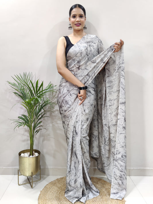 Women's Chiffon Grey Printed Ready to Wear With Blouse Piece