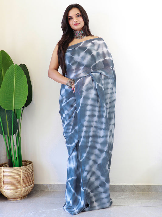Women's Georgette Grey Printed Ready to Wear With Blouse Piece