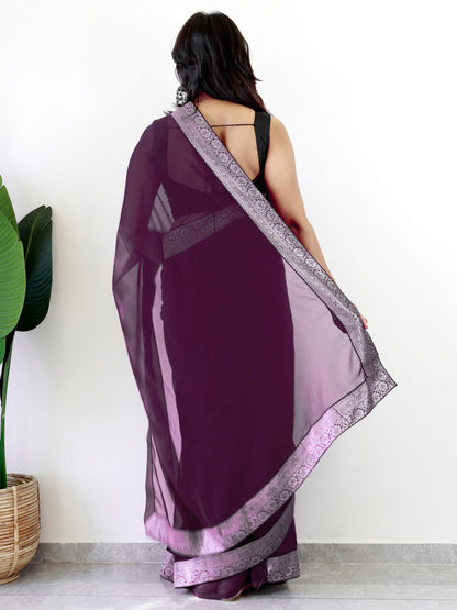 Women's Georgette Black Embellished Ready to Wear With Blouse Piece