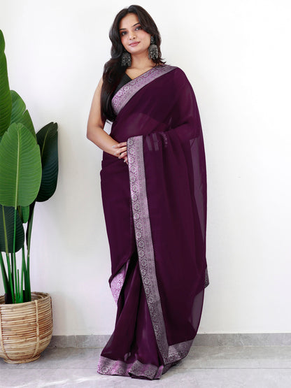 Women's Georgette Black Embellished Ready to Wear With Blouse Piece