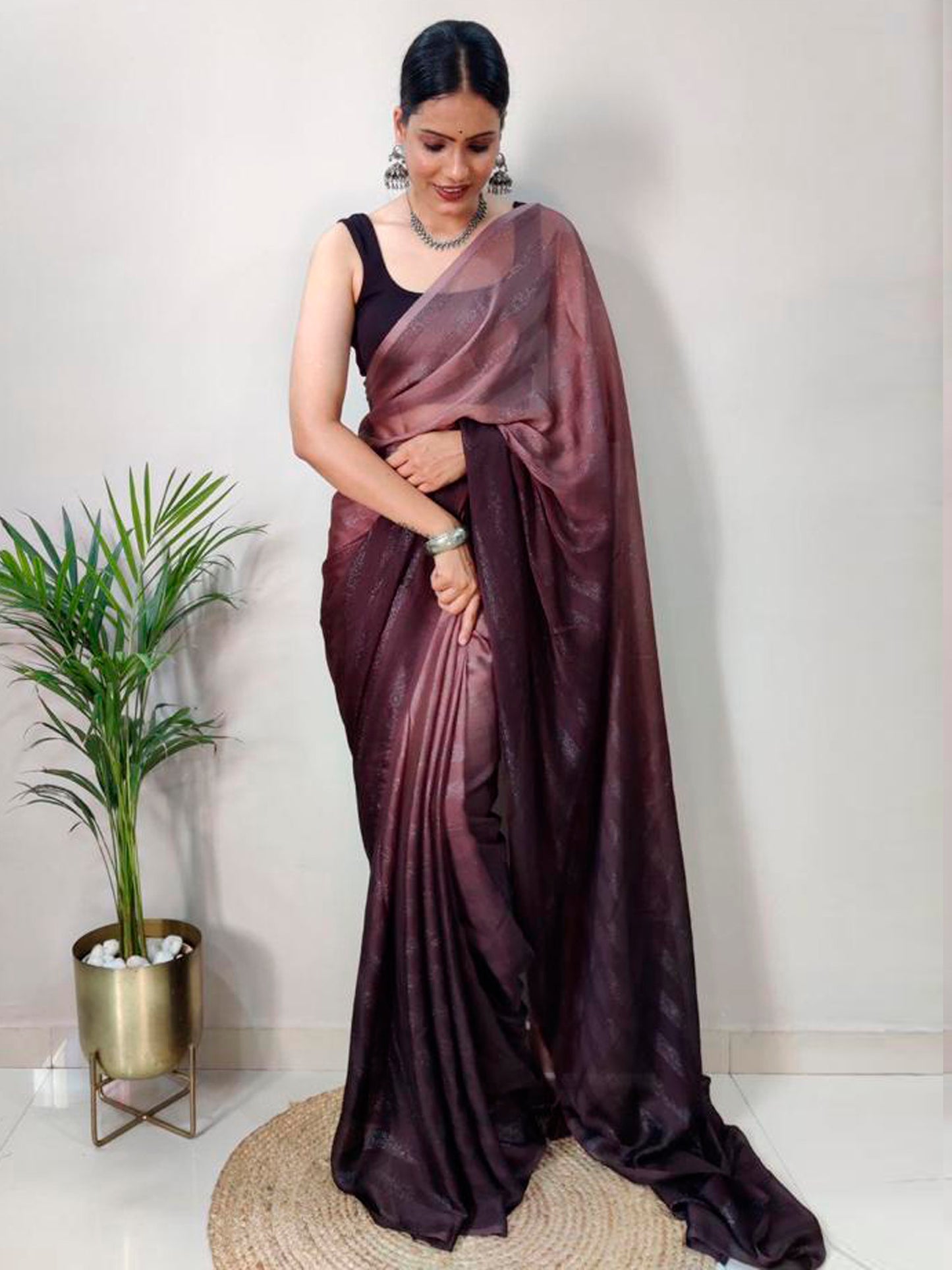 Women's Georgette Burgundy Printed Ready to Wear With Blouse Piece