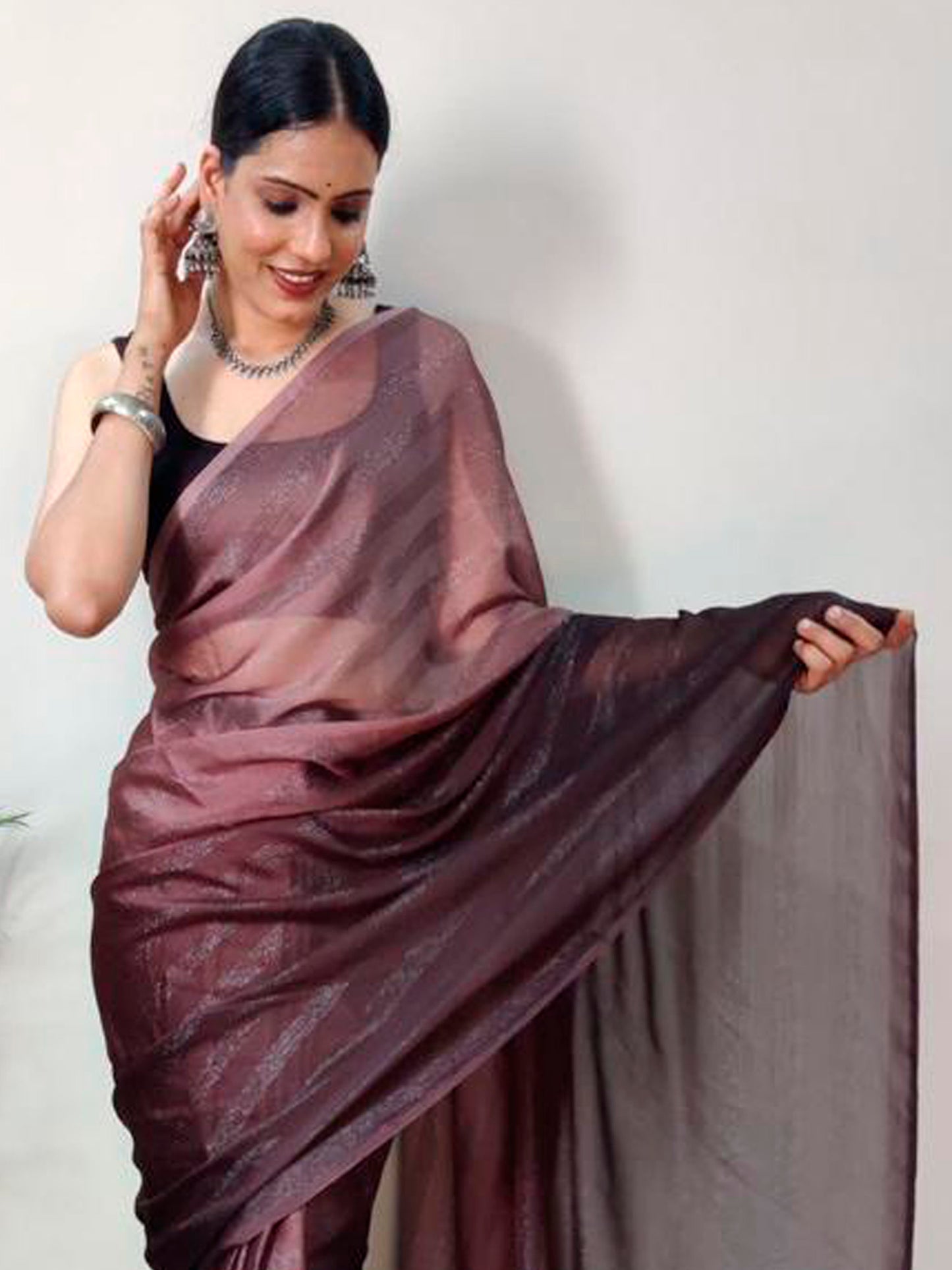 Women's Georgette Burgundy Printed Ready to Wear With Blouse Piece