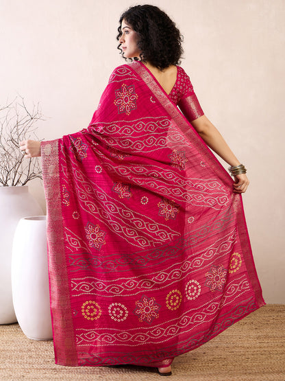 Women's Muga Silk Pink Printed Ready to Wear With Blouse Piece