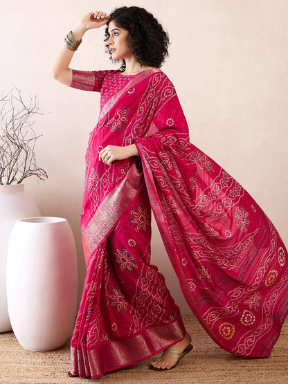 Women's Muga Silk Pink Printed Ready to Wear With Blouse Piece