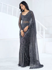Women's Lycra Black Embellished Ready to Wear With Blouse Piece