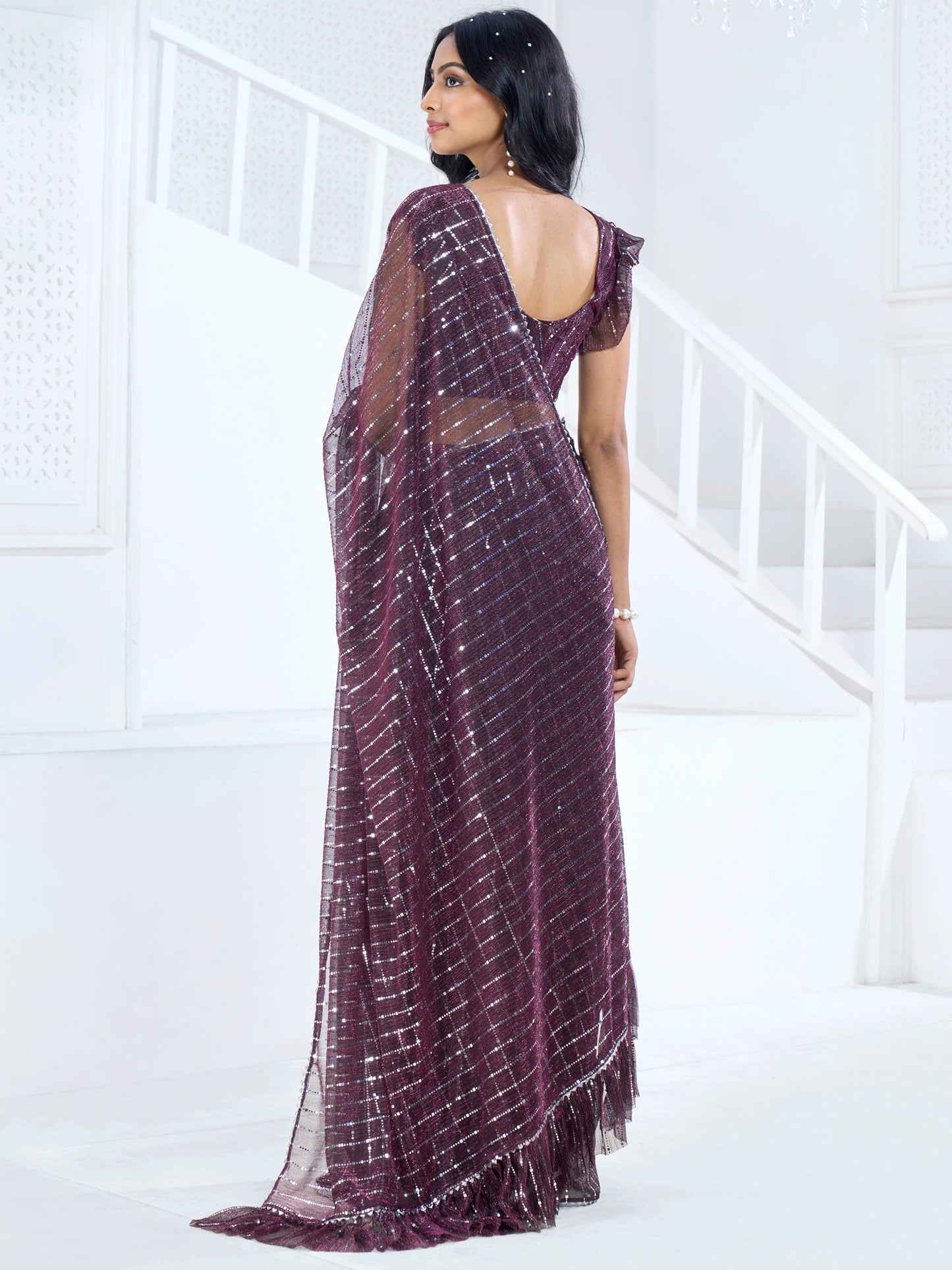 Women's Lycra Magenta Embellished Ready to Wear With Blouse Piece