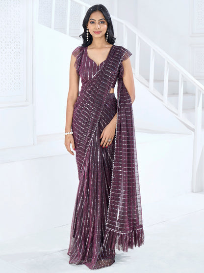 Women's Lycra Magenta Embellished Ready to Wear With Blouse Piece