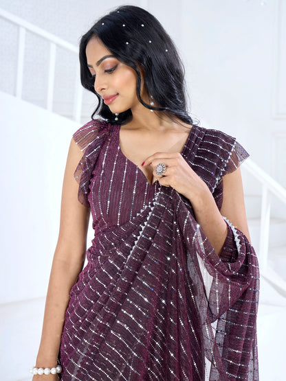 Women's Lycra Magenta Embellished Ready to Wear With Blouse Piece