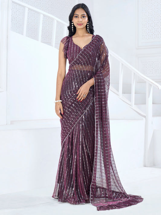 Women's Lycra Magenta Embellished Ready to Wear With Blouse Piece
