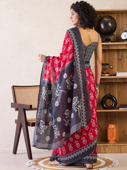 Women's Cotton Pink Printed Ready to Wear With Blouse Piece