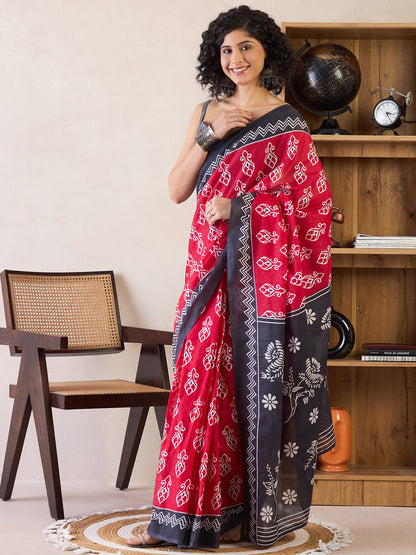 Women's Cotton Pink Printed Ready to Wear With Blouse Piece