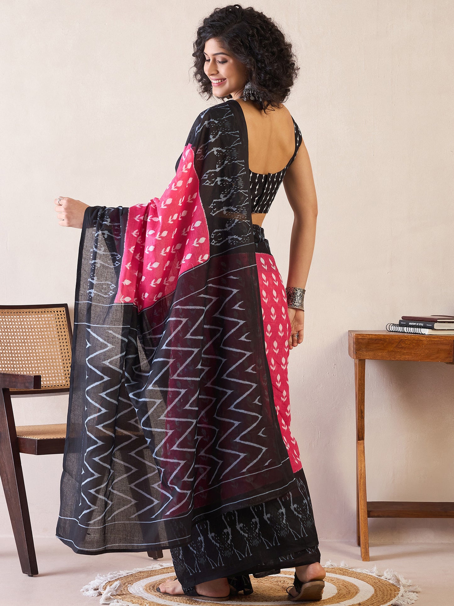 Women's Cotton Pink Printed Ready to Wear With Blouse Piece