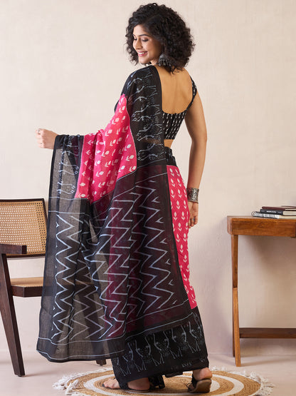 Women's Cotton Pink Printed Ready to Wear With Blouse Piece