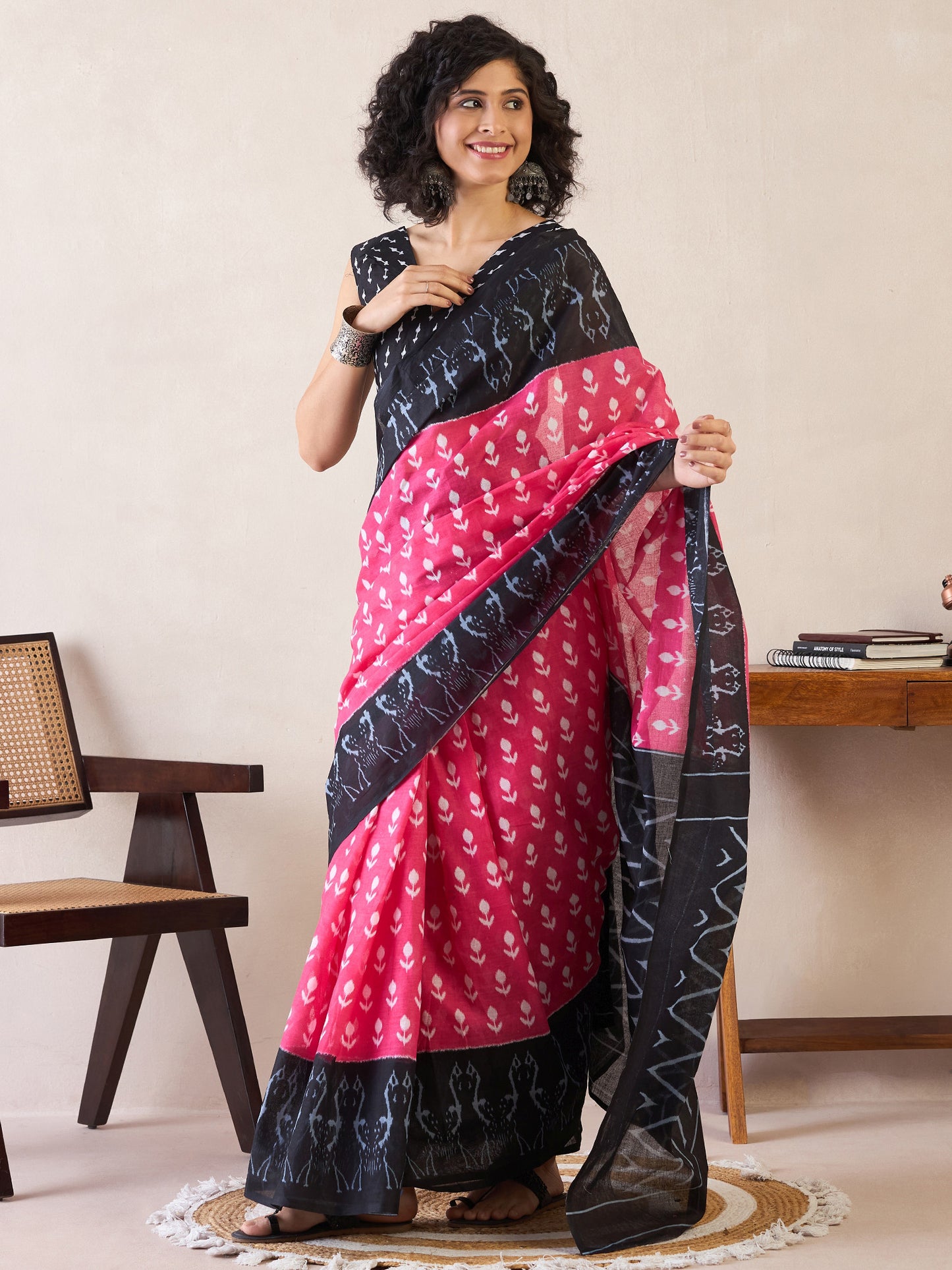 Women's Cotton Pink Printed Ready to Wear With Blouse Piece