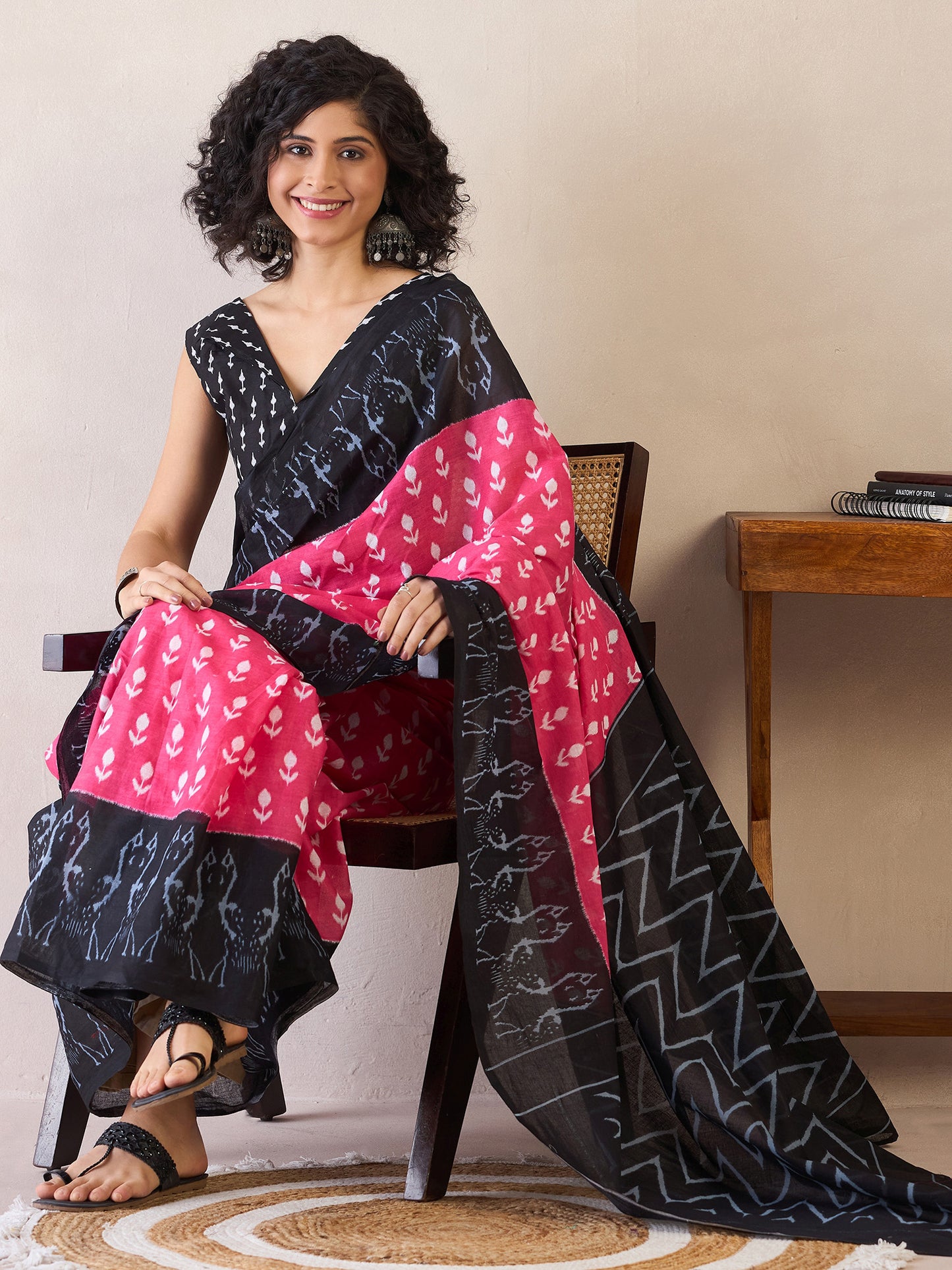 Women's Cotton Pink Printed Ready to Wear With Blouse Piece