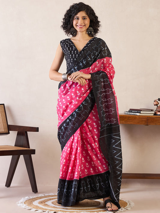 Women's Cotton Pink Printed Ready to Wear With Blouse Piece