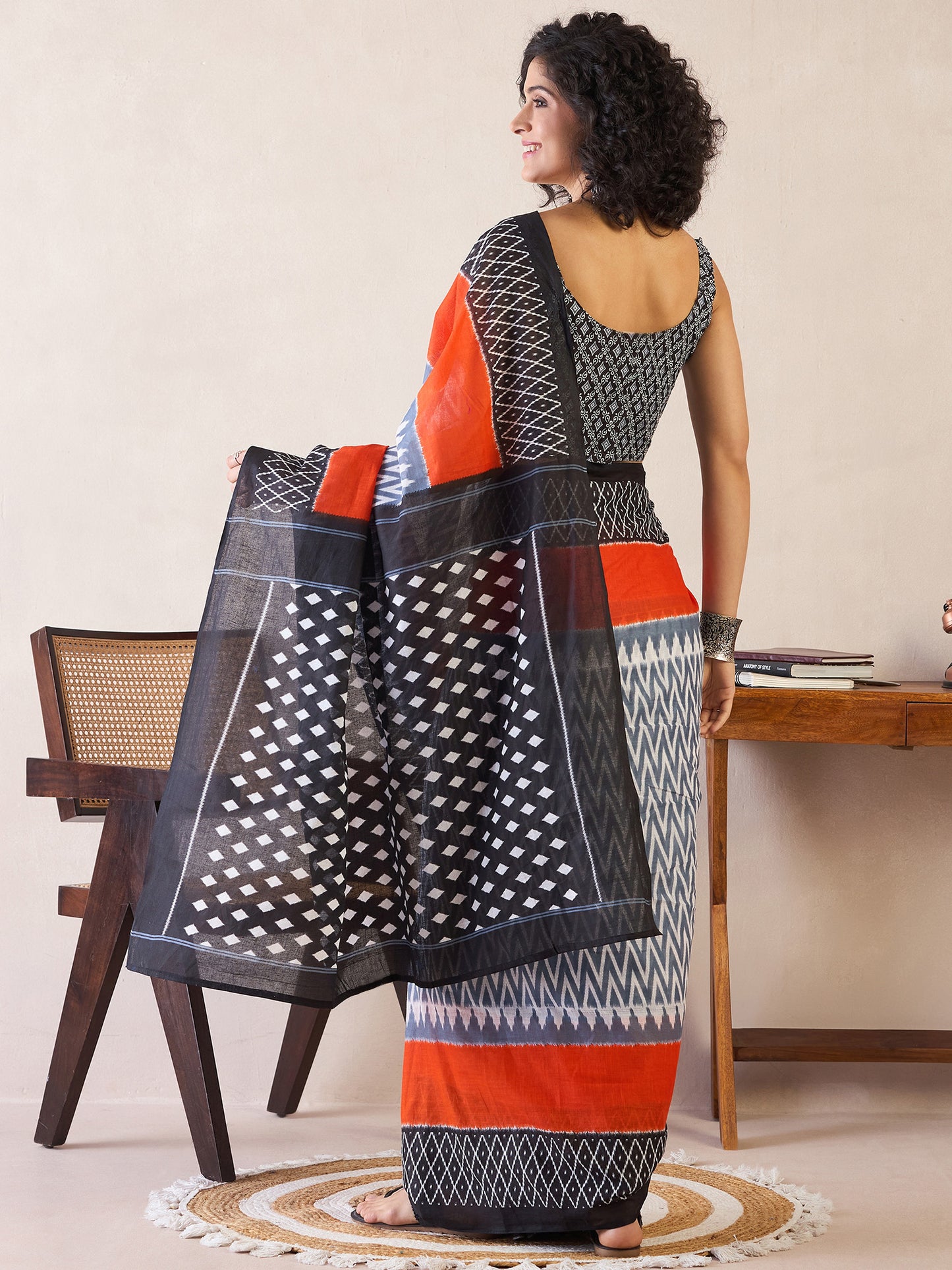 Women's Cotton Grey Printed Ready to Wear With Blouse Piece