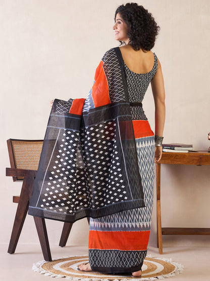 Women's Cotton Grey Printed Ready to Wear With Blouse Piece